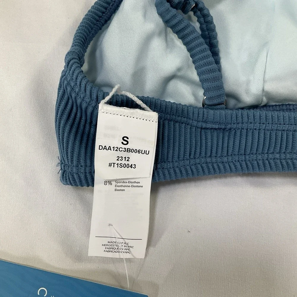 Cupshe Womens Ribbed Bikini Top Blue Polyester Blend Beach Swimwear Size S 437